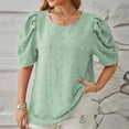 thumbnail image 4 of UYISJ Womens Cute Summer Tops Crew Neck Puffy Short Sleeve Blouse Swiss Dot Loose Fit Solid Color Shirts 2024 Trendy, 4 of 5
