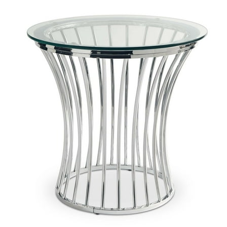 Round End Table - Modern Chrome & Glass Accent Table - 24 Inch Living Room Side Table