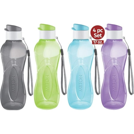 

Milton 17 oz Pastel Color Plastic Water Bottles with Wide Mouth and Flip-Top Lid (4 Pack)