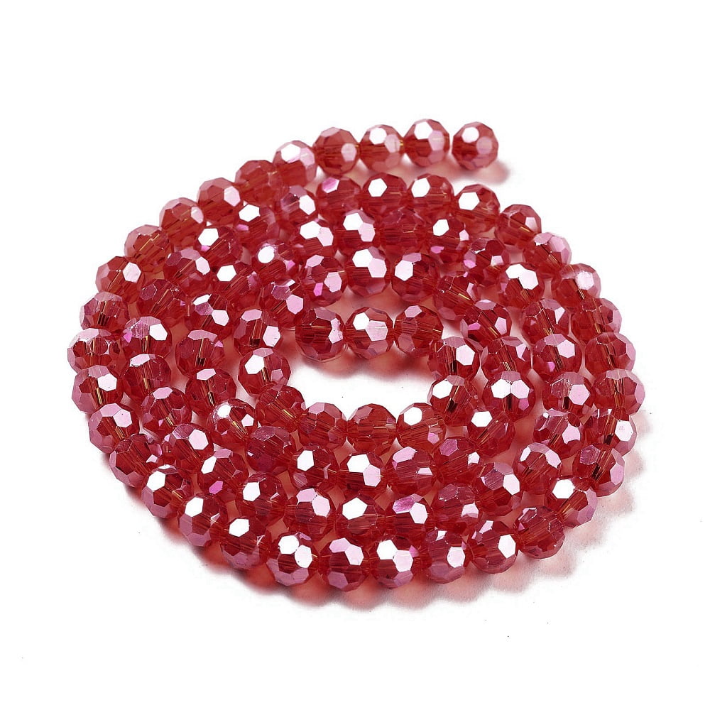 20strands Electroplate Transparent Glass Beads Strands Faceted(32 Facets) Round Pearl Luster FireBrick 6mm Hole: 1mm about 98~100pcs/strand 20.39~20.59 inch(51.8~52.3cm)