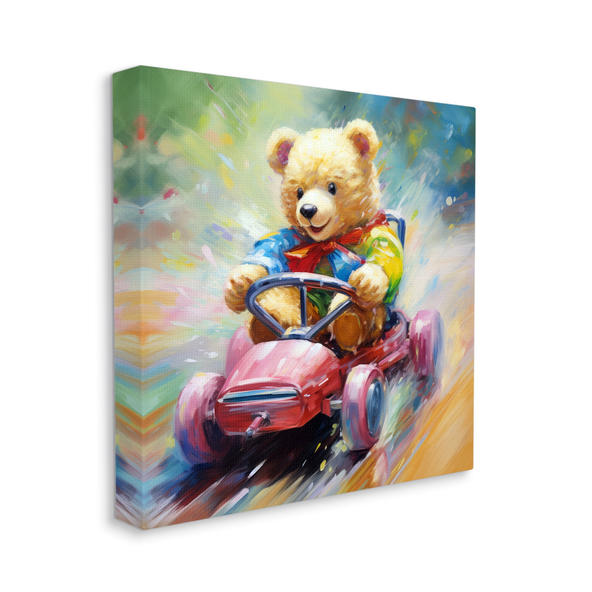 Stupell Industries Teddy Bear on Go Kart Animals & Insects Painting Gallery Wrapped Canvas Art Print Wall Art, 17 x 17