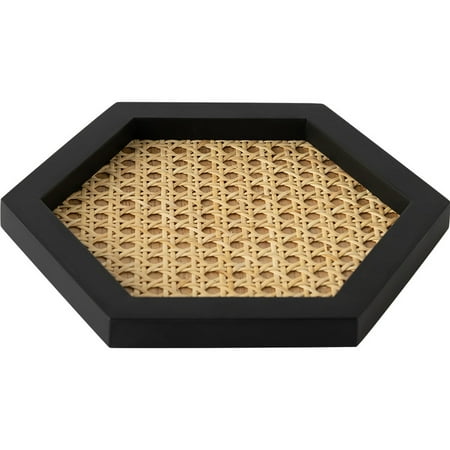 

Home Nordic Rattan Woven Tray Wooden Handmade Ins Wind Rectangular Geometric Ornament Key Storage Tray-Hexagonal Black