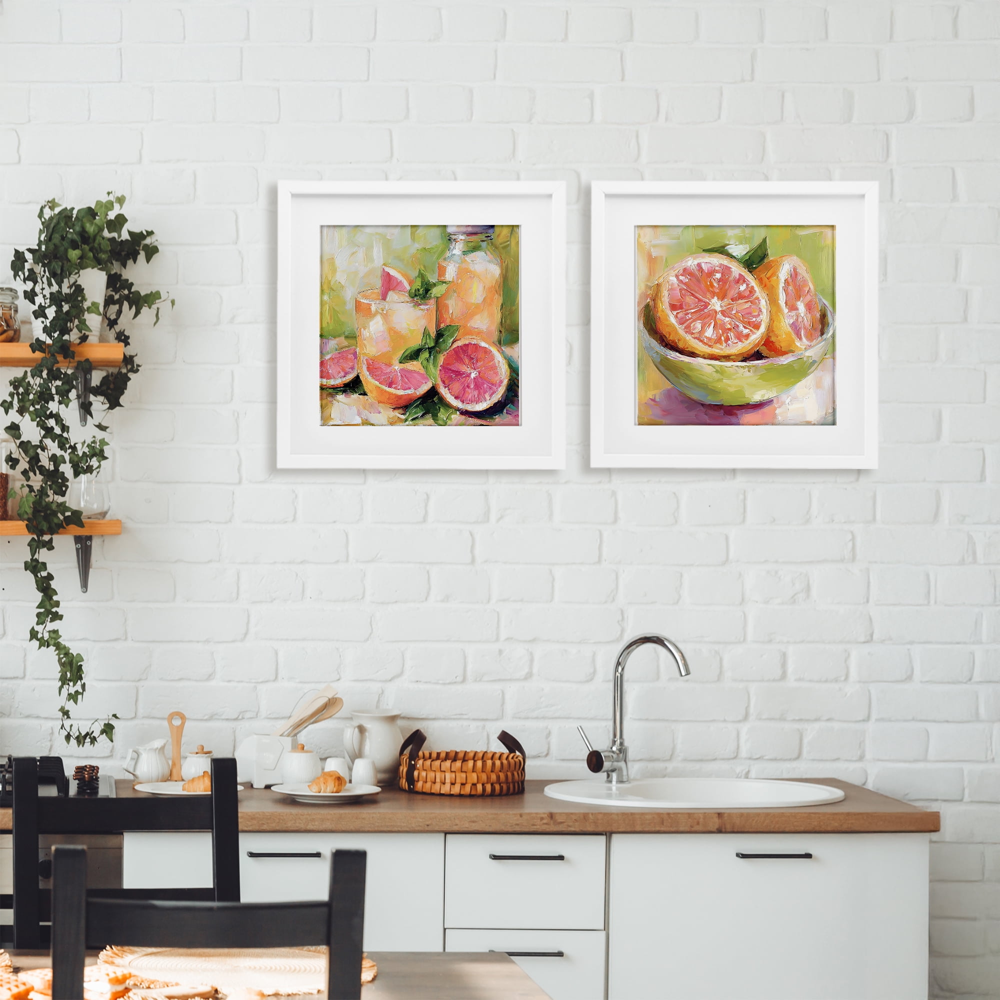 Stupell Industries Grapefruit Drinks & Fruits 2 Piece White Framed Print Under Glass Set, design by Riley B