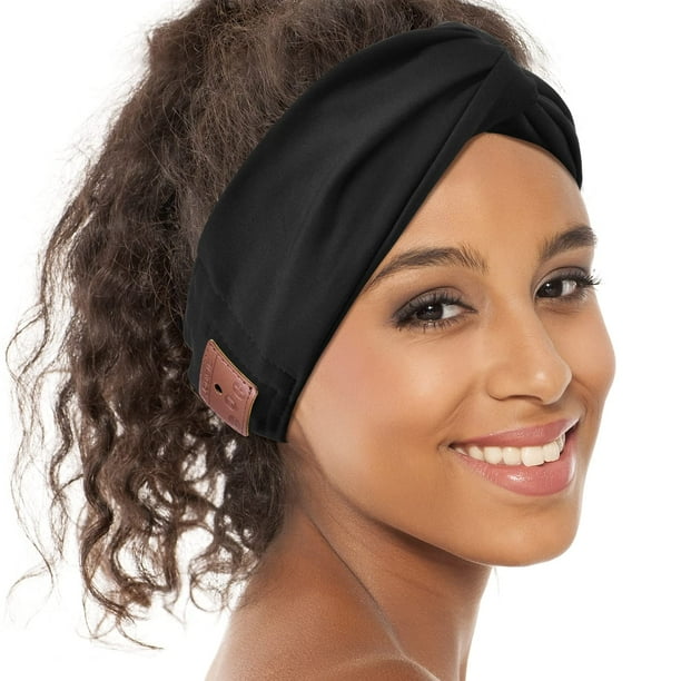 BULYPAZY Bluetooth Headband for Women HD Speakers Bluetooth 50 Wireless Headband Headphones Fashion Black Head Band with KnottedTwist Design for Yoga Workout Running Sports gift Black Walmart