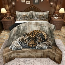 Feelyou 3D Wildlife Leopard Full Size Comforter Sets for Teens, Rustic Cheetah Animal Bedding Comforter Set, Farmhouse Cabin Reversible Bedding Sets, Breathable Home Decor, 3pcs