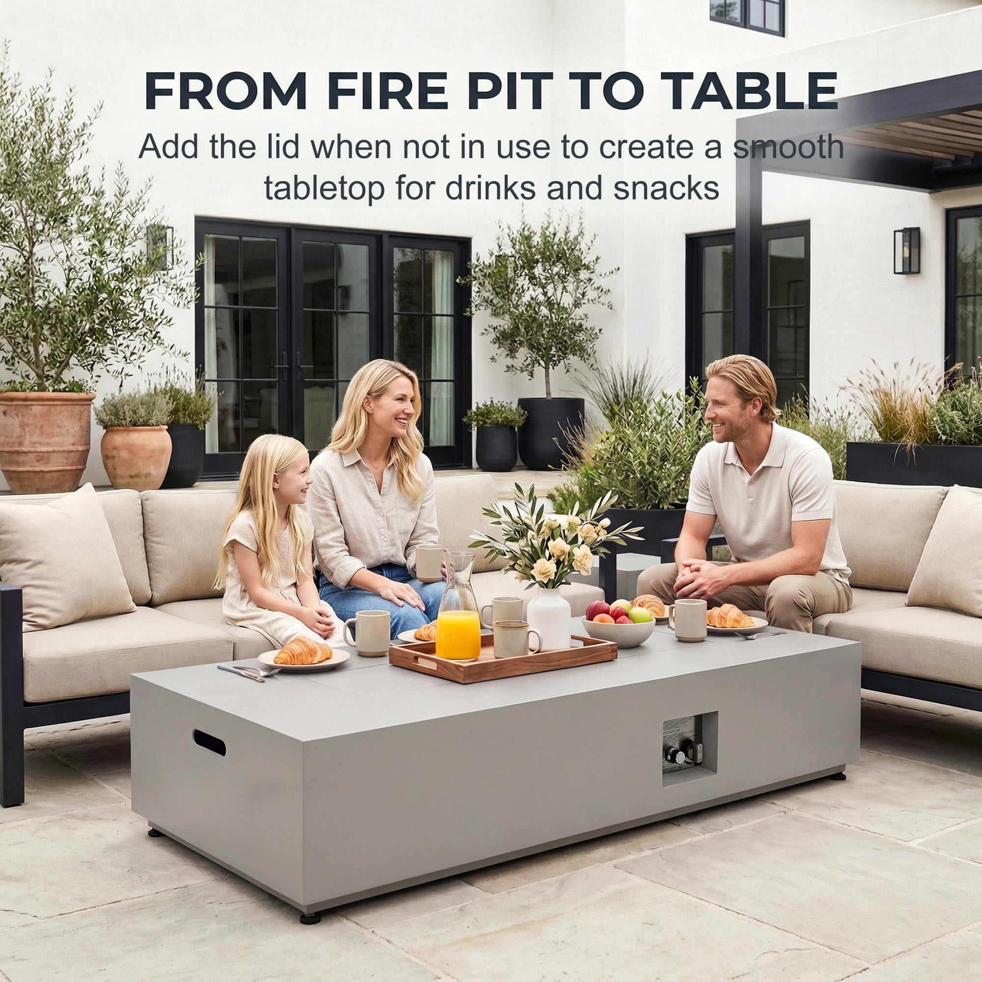 RADIATA 56" Rectangle Propane Fire Pit Table, Dual Fuel Natural Gas Fire Pit Convertible, 50,000 BTU Outdoor Fire Pit Table for Outside Patio