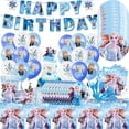 thumbnail image 2 of Serie de fiestas de la reina Elsa, suministros para fiestas de cumpleaños, pancarta desechable, adorno para tarta, bandera colgante, juego de globos de Frozen, decoración de cumpleaños, 2 of 2