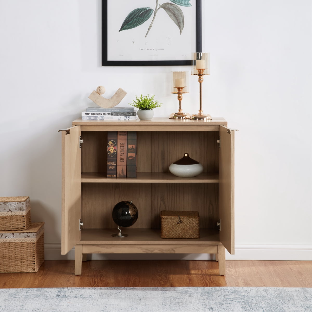 Leumius Kitchen Storage Cabinet,Farmhouse Buffet Sideboard with 2 Doors, Entryway Cabinet Coffee Bar for Dining Room Living Room,Natural