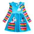 thumbnail image 1 of Navidad niñas unicornio mariposa bordado Arco Iris manga larga vestido primavera otoño disfraz con bolsillo cumpleaños fiesta ropa 6-7Y Gao Jinjia LED, 1 of 2