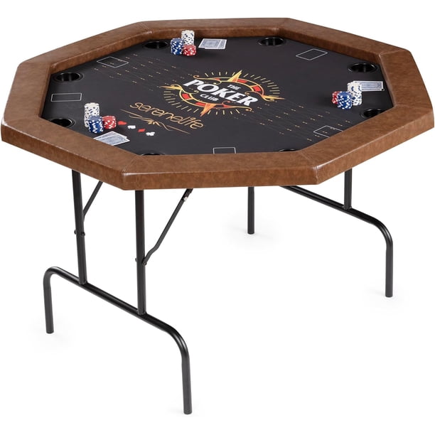 SereneLife Mesa de Póker de 213 cm, Mesa de Juego Plegable Octagonal para 8 Jugadores, Estilo Casino, con Baranda Acolchonada Resistente al Agua, con 8 Portavasos