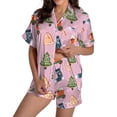thumbnail image 2 of Christmas Pajamas for Women Set Women Pajamas Graphic Printed Silk Satin Cute Sleepwear Buttons Short Sleeve Tops Shorts Sets, 2 of 4