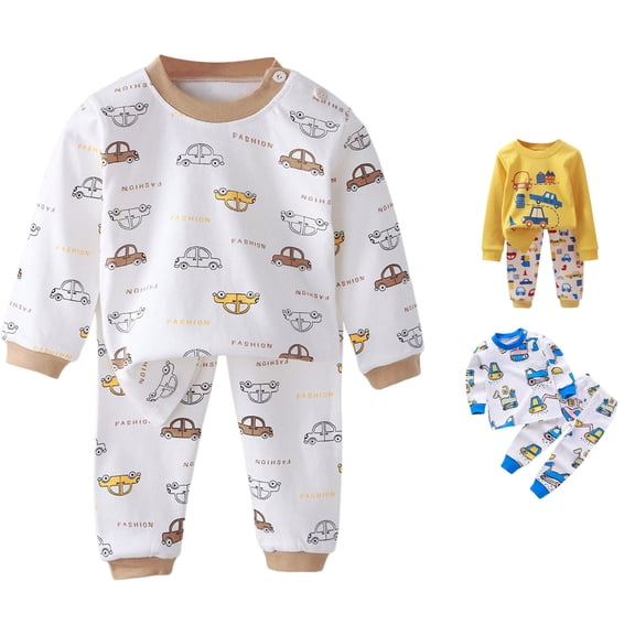 Afdoent Boys Pajamas Set Children's Cartoon Printed Sleepwear Long Sleeve Boys Pajamas Fall Winter Warm Casual 6-12 Months