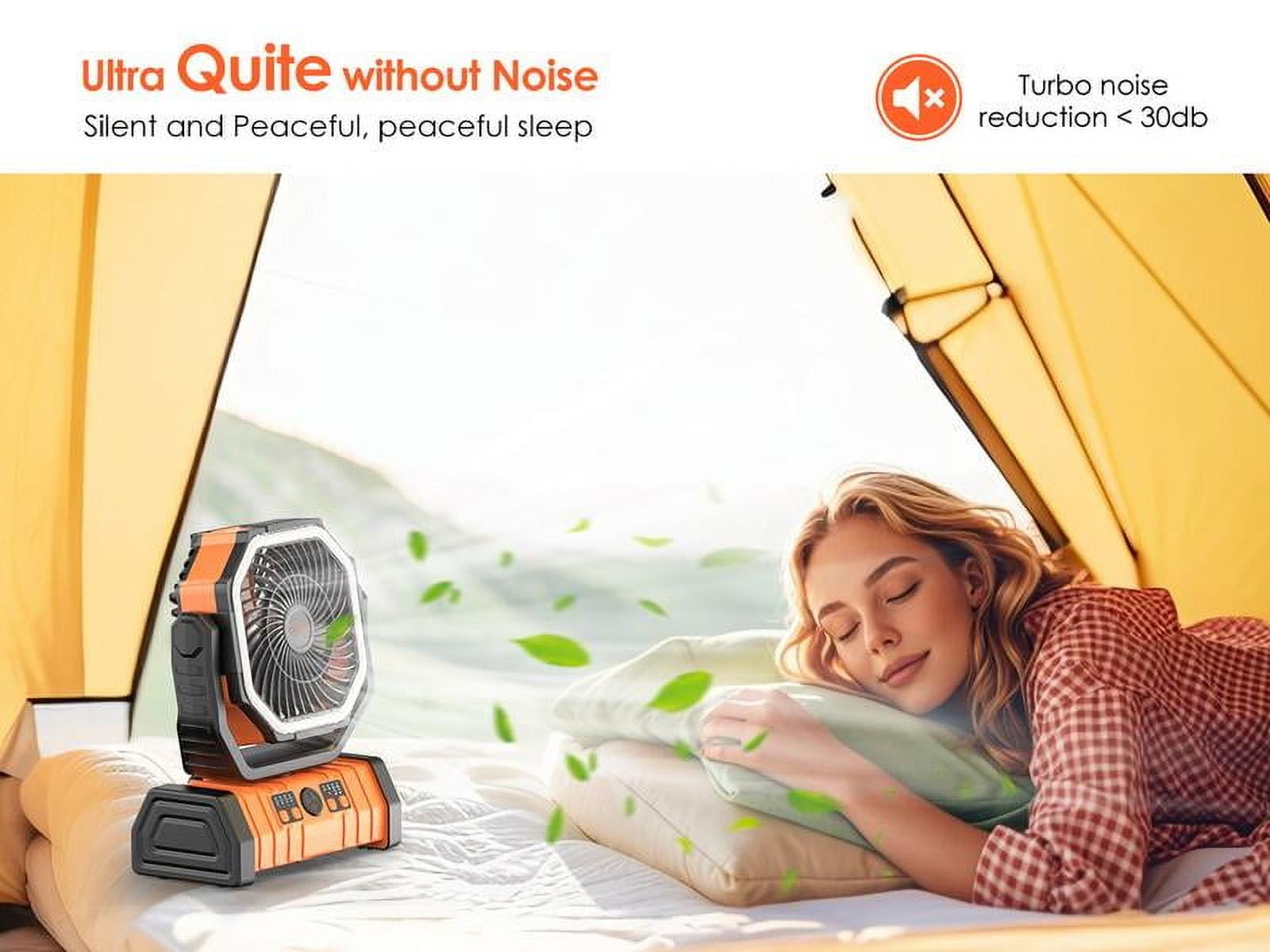 20000mAh Rechargeable Camping Fan with LED Light, Portable Multi-functional Fan with 360° Rotating Hook, Oscillating Emergency Camping Fan