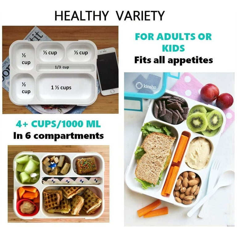 Bento-Box with Bag and Ice Pack Set. Lunch Boxes Snack Containers for Kids  Boys Girls Adults. 6 Compartments, Leakproof Portion Container Boxes