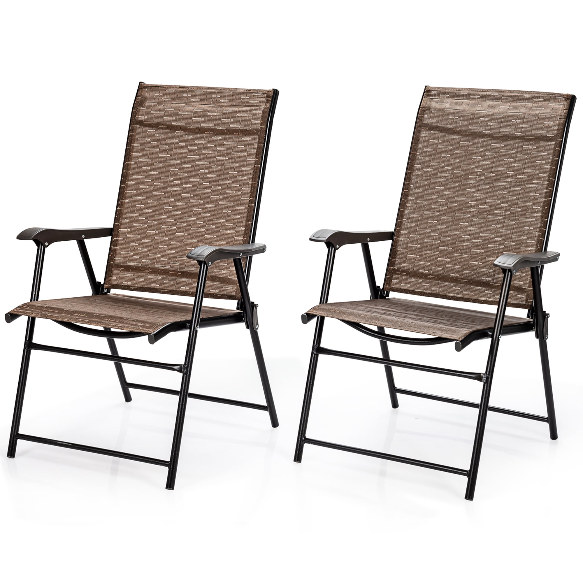 Gymax Set of 2 Folding Portable Patio Chairs Yard Outdoor w/ Armrests & Backrest