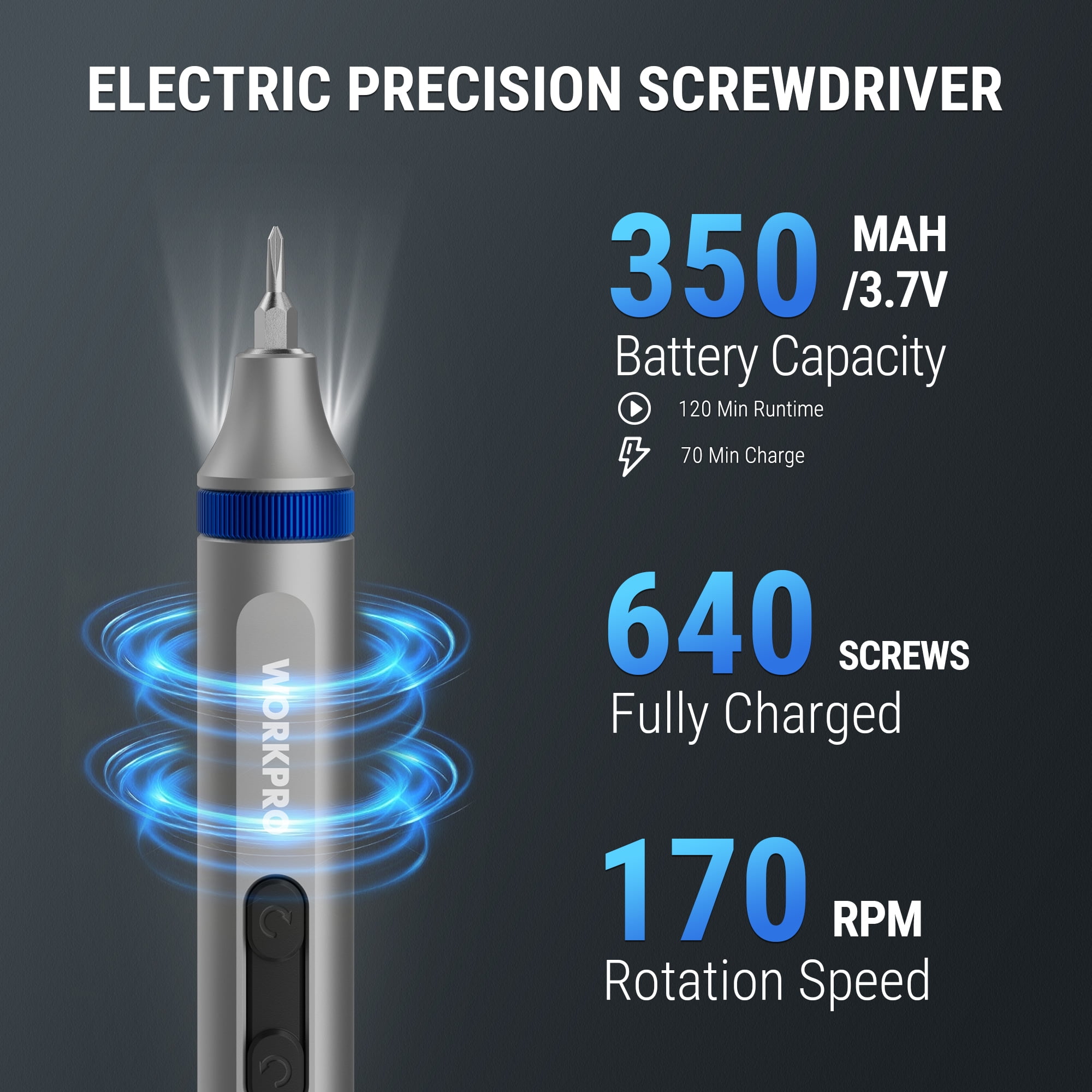 WORKPRO 3.7V Electric Precision Screwdriver Set, 52-in-1 Cordless Mini Driver Kit with LED Light & S2 Steel Bits for Electronics Repair