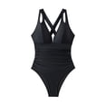 thumbnail image 6 of GUACER Womens Ruched One-Piece Swimsuit with Plunge Halter Neck & Bow-Tie Back Tummy Control Bathing Suits, 6 of 8