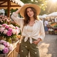 thumbnail image 6 of Women's Casual Baggy Floral Barrel Jeans Y2K Boyfriend High Waisted Jeans Wide Leg Denim Ankle Pants Green 2XL, 6 of 6