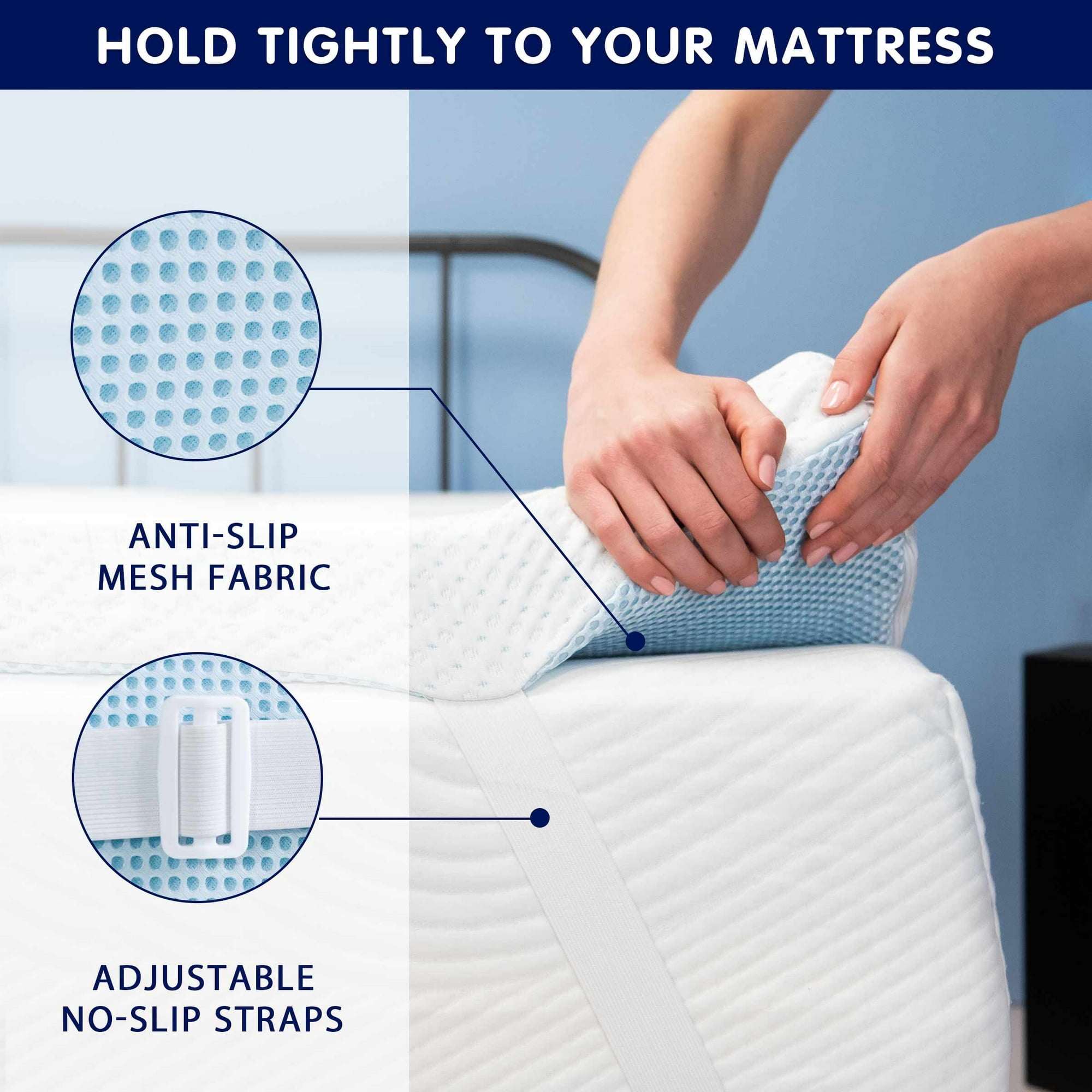 Memory Foam Mattress Topper 2'' 3'' 4” Washable Mattress Pad Cover with  Straps