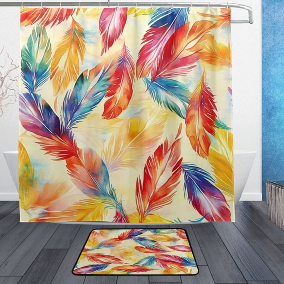 BZSMCE Shower Curtain and Bath Accessory Set,Feathered Whimsy Pattern