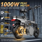1000W Folding Electric Bike for Adults, 28MPH Foldable Ebike, 14 750W Motor Folding Electric Bicycle, 48V 15Ah UL 2849 Certified, 60 Miles Range E Mountain Bike (Gray)