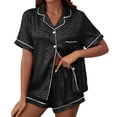 thumbnail image 2 of LIZUOJUN Fashion Stylish Satin Pajamas for Women Fashion Print Short Sleeve Shorts Button Down Silk Feel Sleepwear Loungewear 2 Piece PJ Set Summer Spring Warm Weather - M, 2 of 8