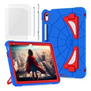 for iPad A16 2025/iPad 10.9 (10th generation) 2022 Case with Bulit-in Kickstand, Screen Protector & Stylus Pen, Soft Silicone & Hard PC 2in1 Hybrid Rugged Spider Armor Protective Cover Kids Man