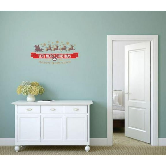 Custom Decals - Prices Reduced Vinyl Wall Sticker : Very Merry Christmas & Happy New Year Holiday Bedroom Bathroom Living Room Mural : 16 X48" -