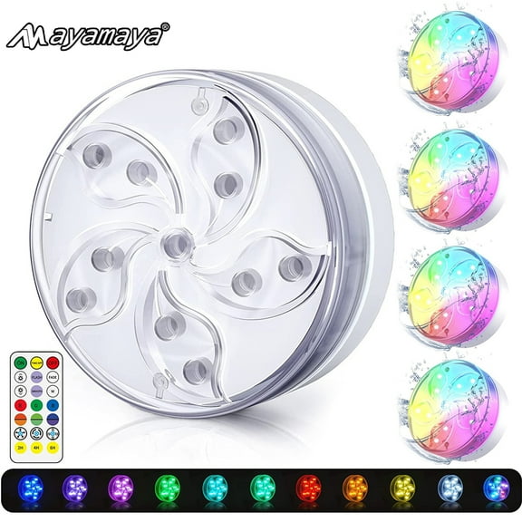 AYAMAYA 2Pcs Submersible LED Lights 11 LED Inground Pool Pond Decoration Waterproof Lighting With Remote, Magnets, Suction Cups Color Changing Underwater Lights