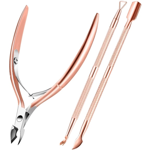 Cuticle Trimmer with Cuticle Pusher,Cuticle Remover Cutter Nipper Scissor and Triangle Cuticle Nail Pusher Peeler Scraper,Durable Dead Skin Clipper Manicure Pedicure Tools (Rose gold)