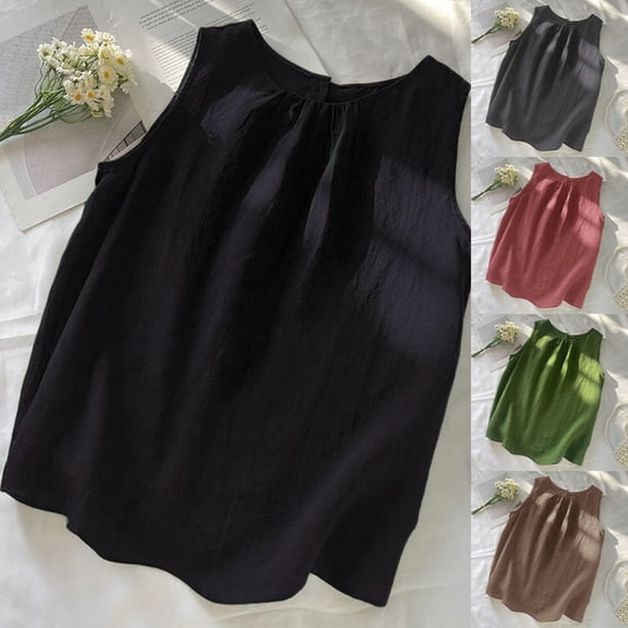 Women's Bubble Hem Pleated Tank Tops Relaxed Fit Textured Sleeveless Blouses 2026 Summer Fashion Holiday Outfits