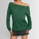 thumbnail image 2 of Blusa de manga larga con hombros descubiertos para mujer - Camiseta informal de verano de color liso, 2 of 6