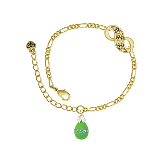Delight Jewelry Lime Green Easter Egg with Color Crystal Band Gold-tone Paw Infinity Link Chain Bracelet, 6"+2" Extender