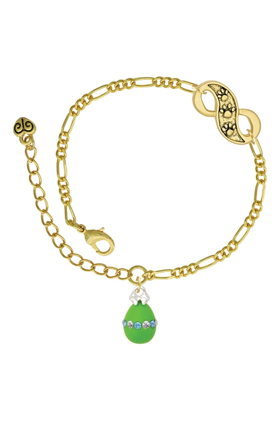 Lime Green Easter Egg with Color Crystal Band Gold-tone Paw Infinity Link Chain Bracelet, 6"+2" Extender