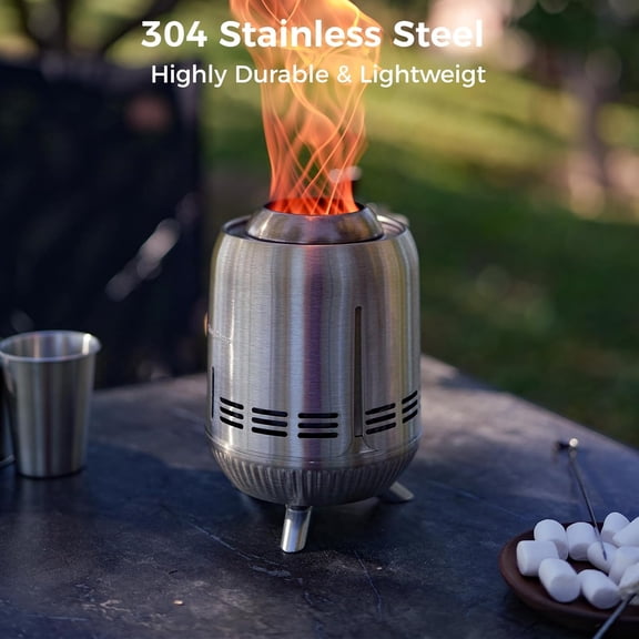 Smokeless Fire Pit, Ultralight Stainless Steel Fire Pits Portable Camping Stove with Stand, Removable Ash Pan & Carry Bag for Camping Outdoor Bonfire  Backyard Chisel Steel