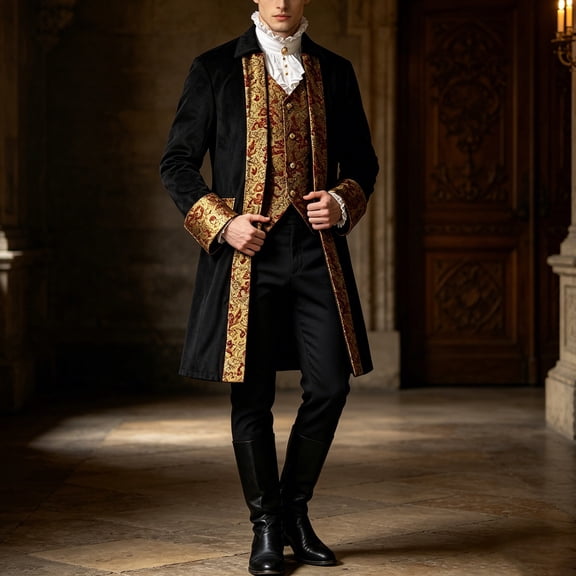 Men's Vintage Court Long Coat Lapel Medieval Pirate Halloween Frock Tailcoat Multicolor XXL