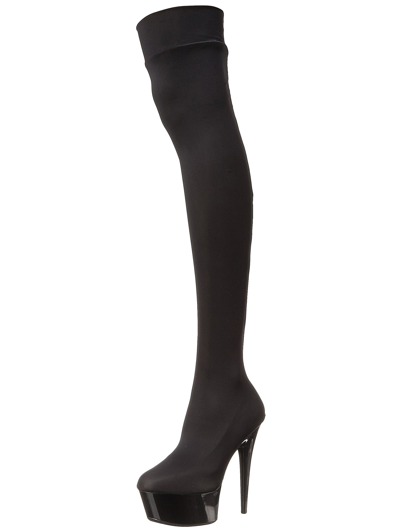 black stretch lycra thigh high boots