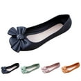 thumbnail image 2 of XIMIN Women's Slip On Shoes Solid Color Foldable Round Toe Cute Bow Trim Bowknot Ballerina Shoes Leather Comfort Flats Wedding Dress Shoes, 2 of 7