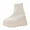 Beige, variant on Black Ladies Ankle Boots With Round Toe Elastic Stretch Panel Thick Wedge Sole For Casual Winter Indoor Outdoor Everyday Wear Size 39