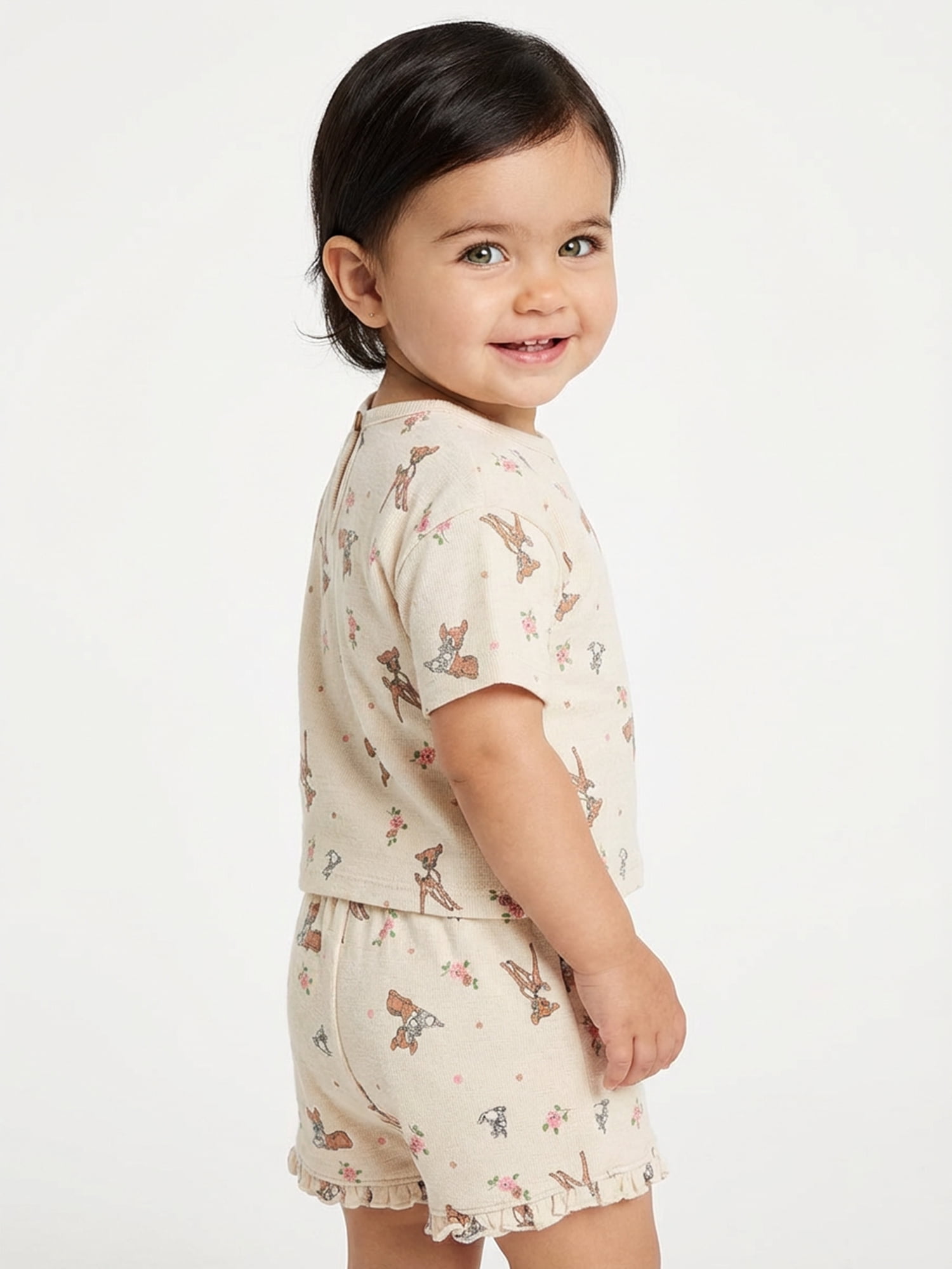 Bambi Baby Girls Faun Friends Textured Knit Top and Ruffle Shorts Set, 2-Piece, Sizes 0M-24M