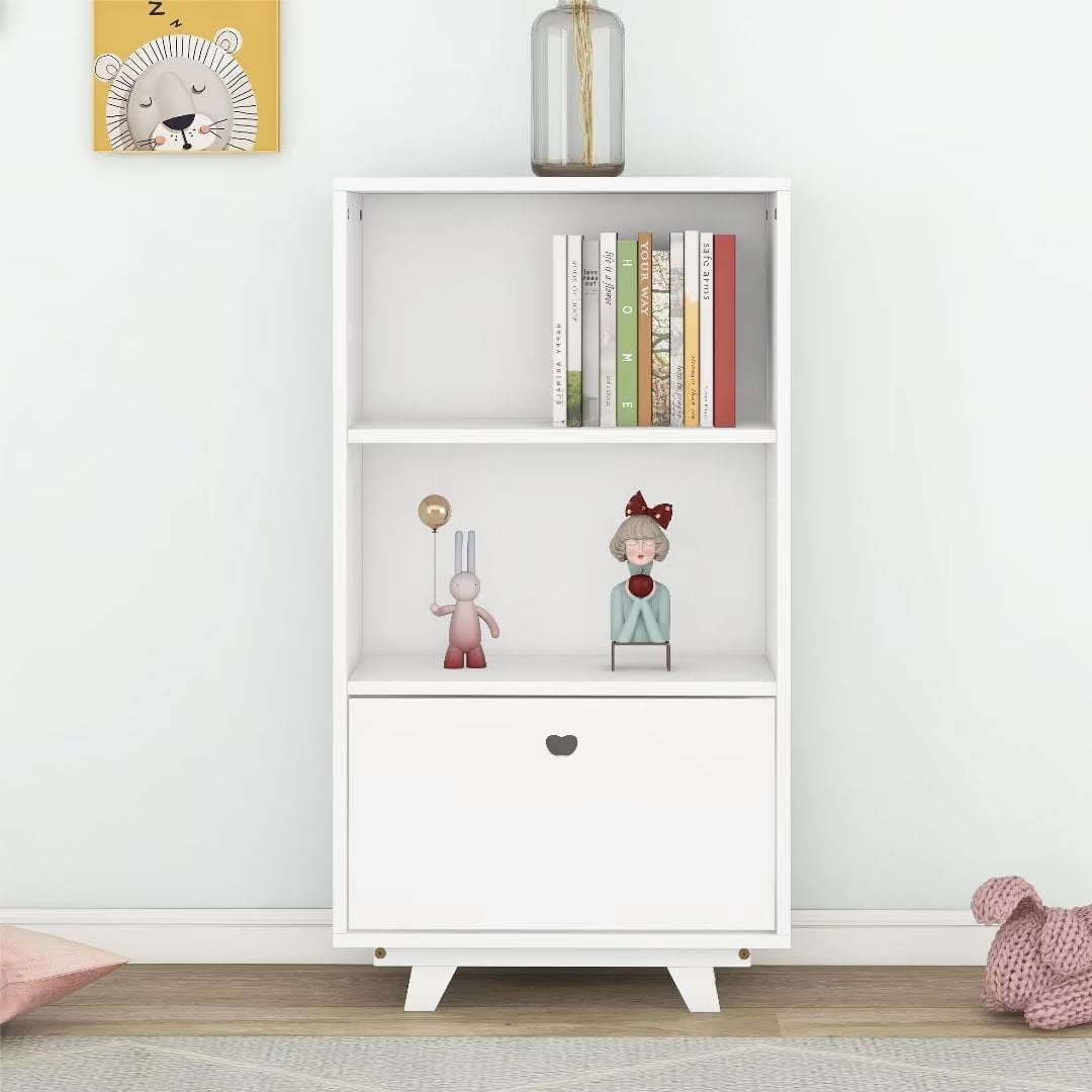 Wooden Storage Bookcase with Drawer and 2 Open Shelves, Storage