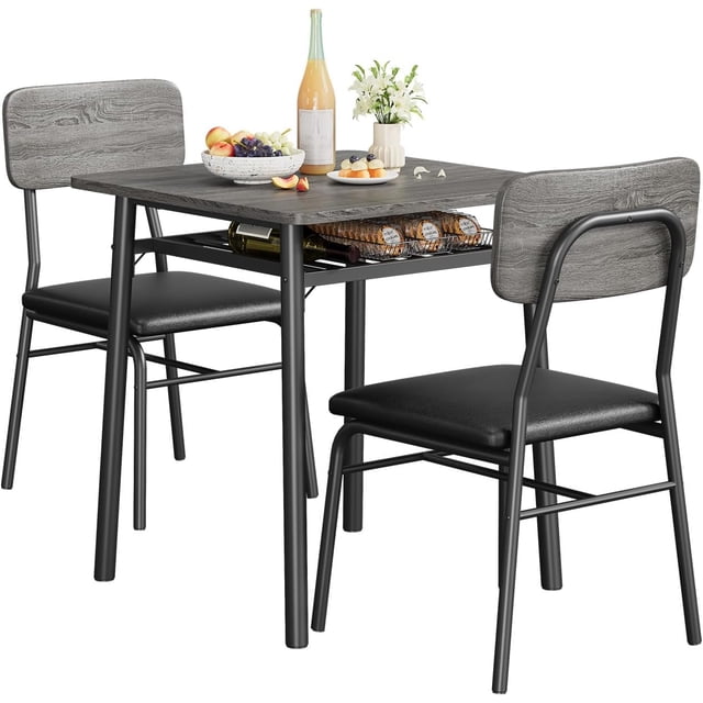 Qinaqin 3 Piece cm de Profundidadining Mesa Set para 2 Madera Kitchen con Almacenamiento Rack y a Upholstered Chairs Pequeño Cuadrado Metálico Legs Support de
