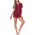 thumbnail image 4 of INSPIRE CHIC Womens Pajama Set Heart Print Cute Sleepwear Short Sleeve Button Downs Shirt with Shorts Lounge Sets M Red, 4 of 5