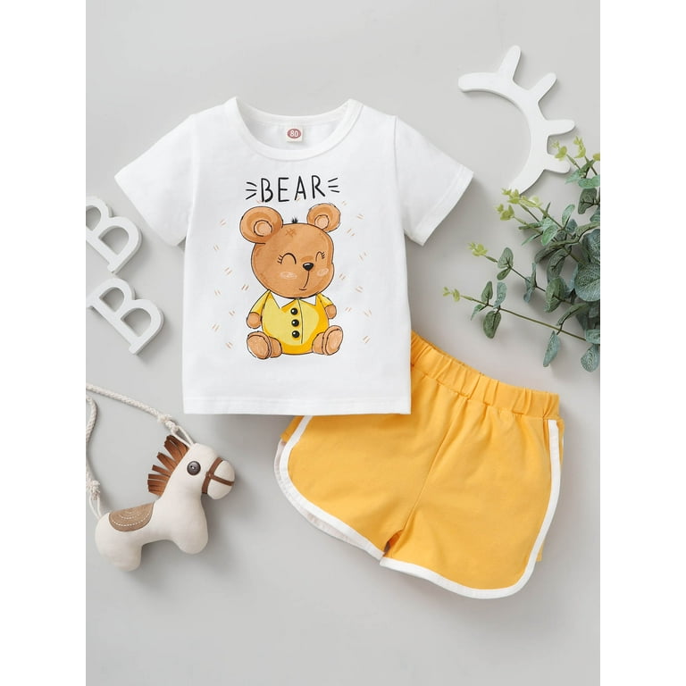  Unisex Cute Baby Summer Set Short Sleeve Bear Print