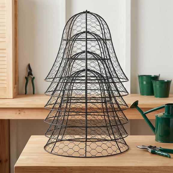Zateety Chicken Wire Cloche, 16" X 13" Stackable Animal Plant Protectors, 6 Pack of Metal Crop Cages To Keep Animals Out, Black