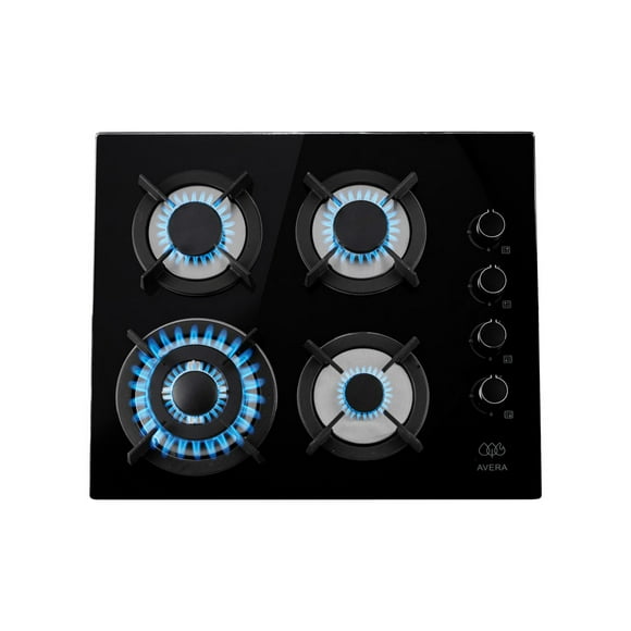 AVERA Parrilla de Gas Premium 4 quemadores, Vidrio Templado, 60 cm Empotrable para Gas LP y Natural VT4 AVERA VT4 En Vidrio Templado Estufa de Mesa