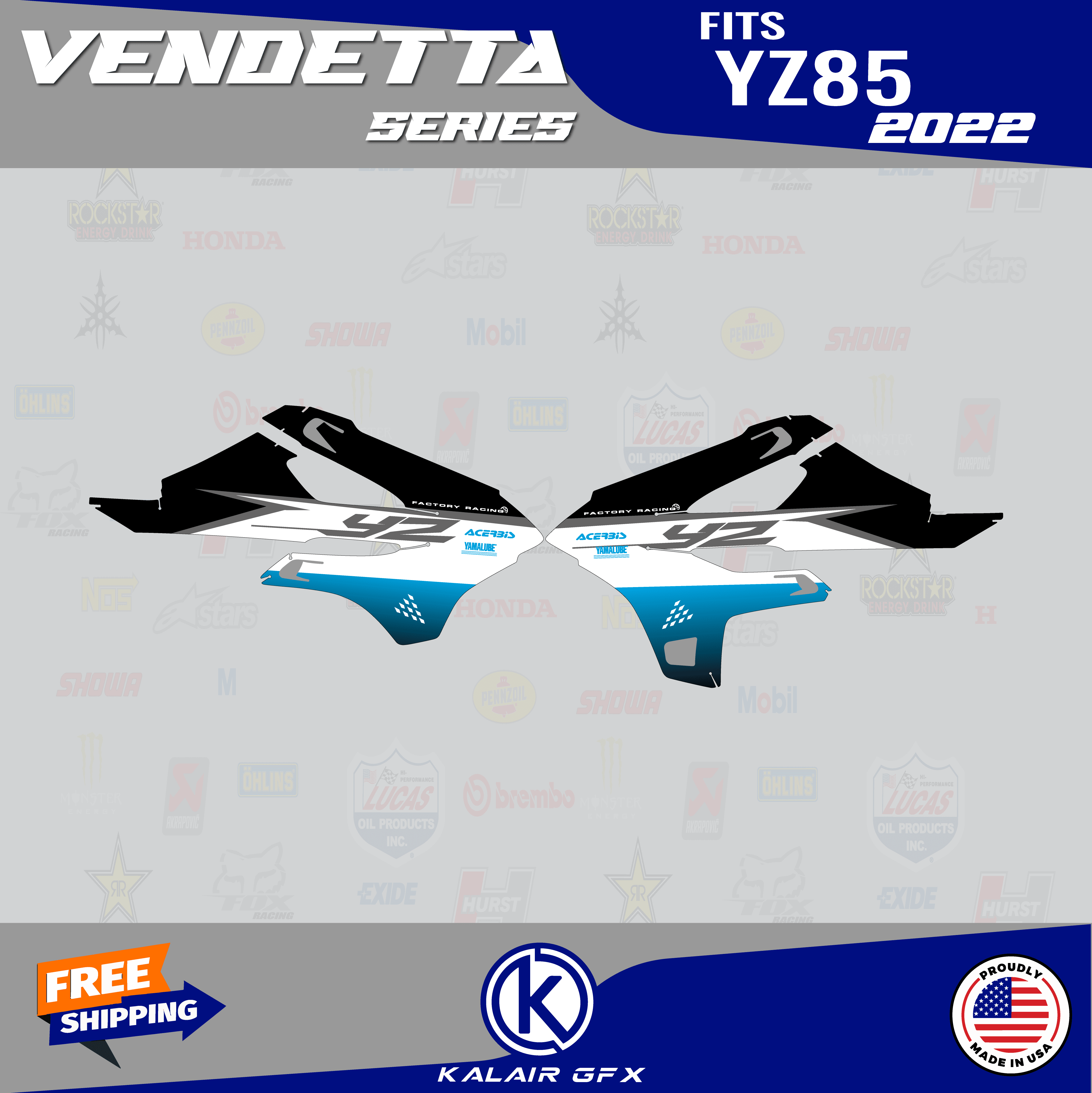 Kalair GFX Graphics Kit for Yamaha YZ85 (2022-2023) Vendetta