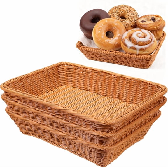 Ngardk Wicker Bread Basket, Rattan Display Baskets for Food, Fruit, Snack,Bread Baskets for Serving, Pack of 3,15.7"X11.8"X3.1" ,Brown