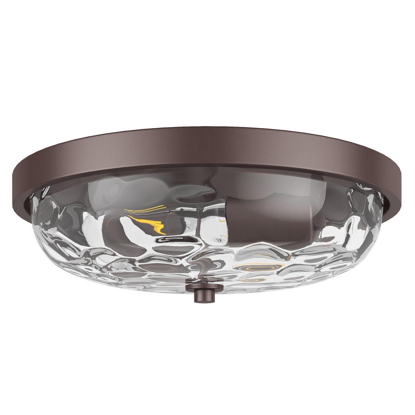 Aiwen 2-Light Bronze Ceiling Lamp Ripple Clear Glass Metal Flush Mount Light Fixture