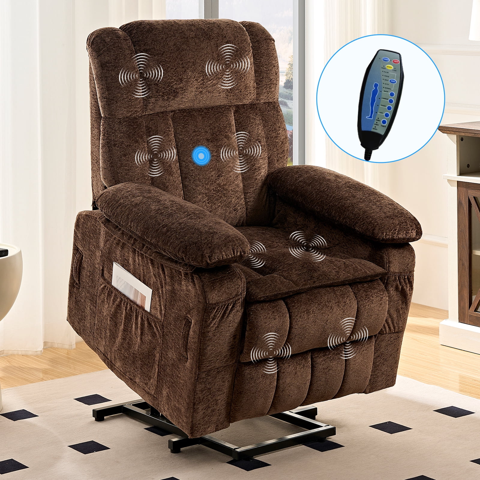 Puremind Power Lift Recliner Chair with Heating and Message for Elderly, Dual Motor Electric Lift Recliner Sofa for Living Room/Bedroom, Brown